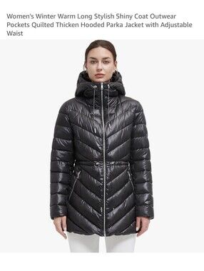 BINACL Women's Winter Warm Long Stylish Shiny Coat Thick Hooded Parka Jacket L